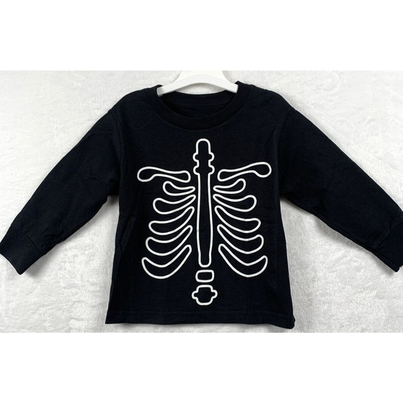 Kids Toddler Halloween Long Sleeve Glow in the Dark T-Shirt Skeleton Size 3T Blk - Picture 1 of 4